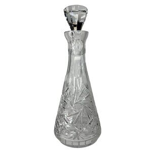 Decanter Crystal Cut Glass European MCM Starburst Diamond Pattern W/ Stopper 13"